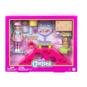 Barbie Chelsea Doll Skate Park Playset w 2 Puppies Ramp Scooter 15+ Accessories